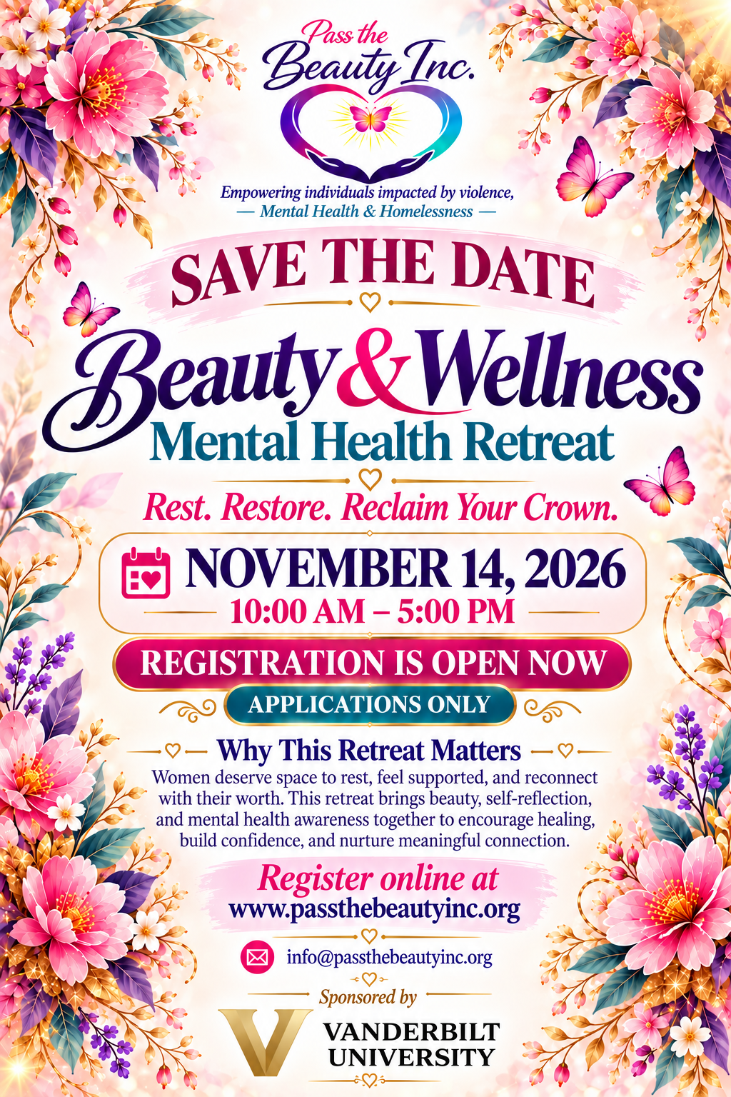 Beauty and Wellness Mental Health Retreat — November 14, 2026, 10 AM to 5 PM, sponsored by Vanderbilt University