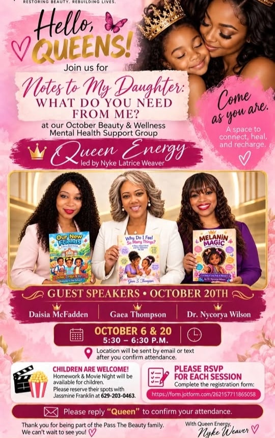 Queen Energy Support Group — led by Nyke Latrice Weaver, biweekly sessions, safe space to heal grow and thrive